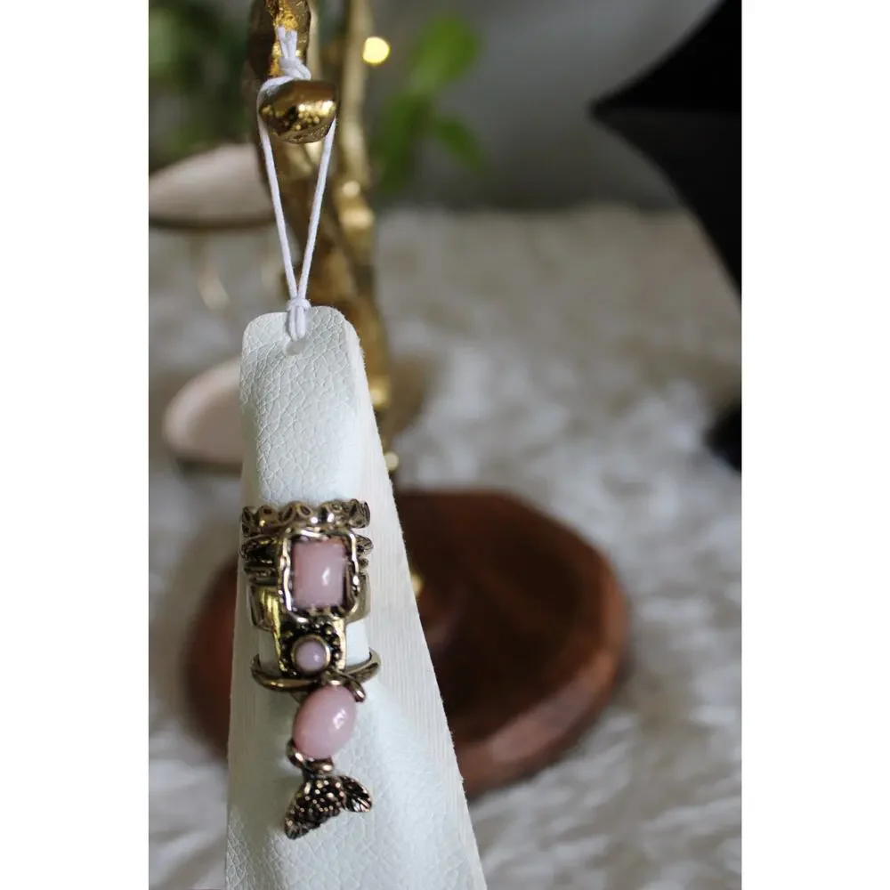 Free People Pink Stone Antique Gold Stackable Ring Set Size 7.5
